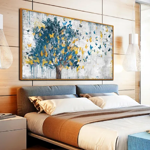 Vista 10 de Kepgonegu Arte de pared de árbol de la vida grande para sala de estar, paisaje, impresiones en lienzo coloridas de mariposas para dormitorio
