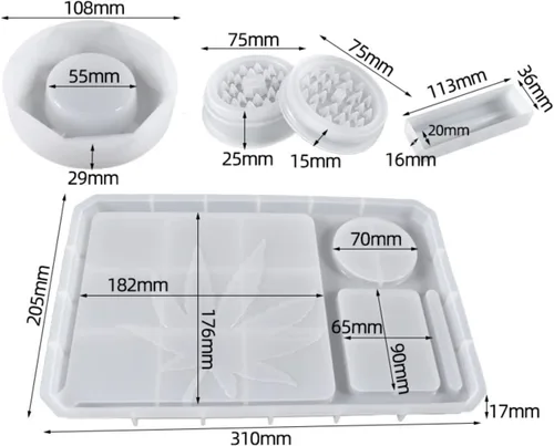 Vista 2 de Moldes de silicona de 5 piezas – Cenicero grande y molinillo de resina con picos y almacenamiento eficientes