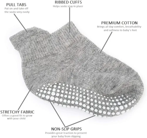 Vista 2 de Zaples - Calcetines altos hasta el tobillo para bebé con base antideslizante, unisex