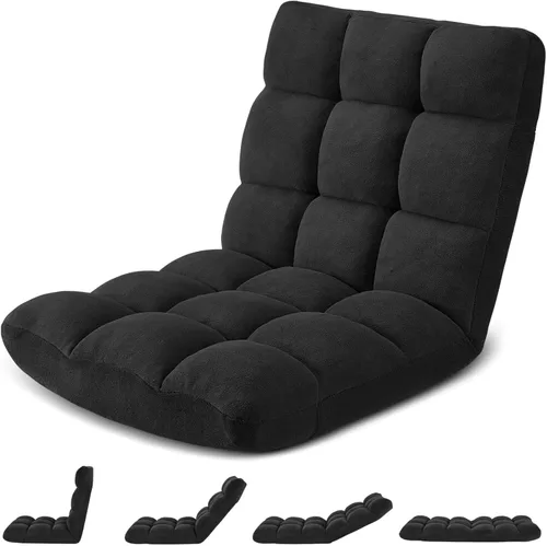 Vista 11 de Silla de Gaming Plegable para Suelo de 14 Posiciones Acolchada Ajustable Silla de Suelo Lazy Sofa con Algodón Transpirable y Terciopelo Amigable