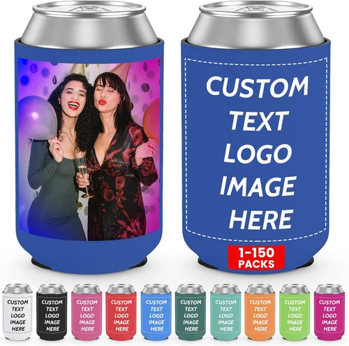 Vista 10 de Valyria Fundas enfriadoras de latas personalizadas, 1 unidad, plegable, aislante, soporte para bebidas con logotipo, imagen, texto para aniversario