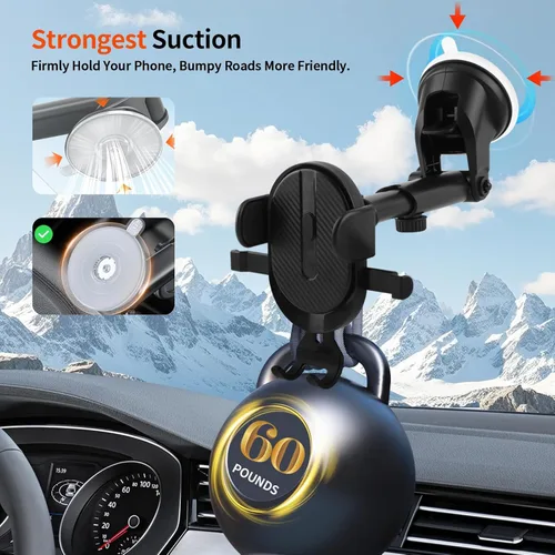 Vista 6 de Soporte de teléfono para automóvil [succión potente mejorada y brazo de abrazadera estable] - Soporte universal ajustable de 360°