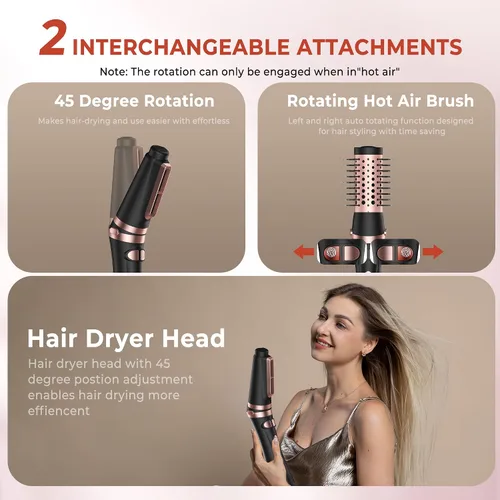 Vista 10 de Cepillo de soplado 2 en 1, cepillo de aire caliente de 1200 W y voluminizador con 2 accesorios, cepillo secador de pelo ligero para secado rápido