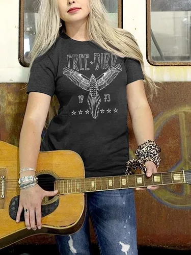 Vista 5 de Camiseta vintage de banda de rock para mujer, camisa retro de pájaro, camisetas gráficas de águila, camisa de música retro, camisetas casuales