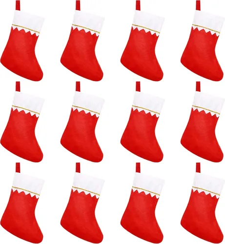 Vista 7 de CCINEE 12 medias de Navidad de fieltro rojo de 15 pulgadas para decoración de Navidad