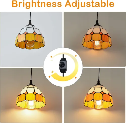 Vista 2 de Lámpara colgante Tiffany - Lámpara colgante regulable mini con enchufe, lámpara de techo estilo swag clásica perfecta para comedor, recámara