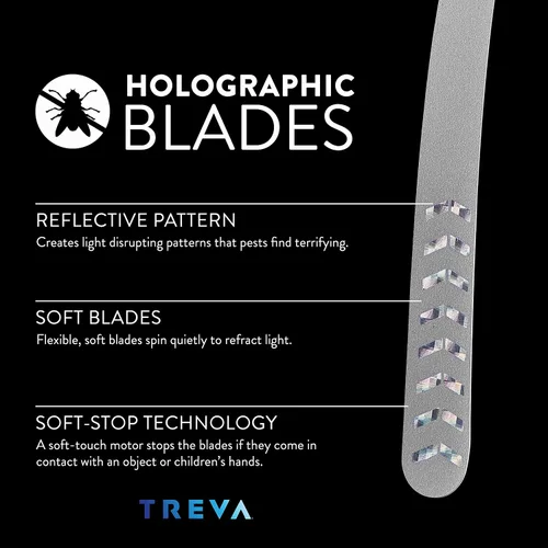 Vista 3 de Treva Ventilador de insectos, disuasorio de moscas con cuchillas holográficas para limpiar insectos, mosquitos y moscas, ventilador de mosca Plateado