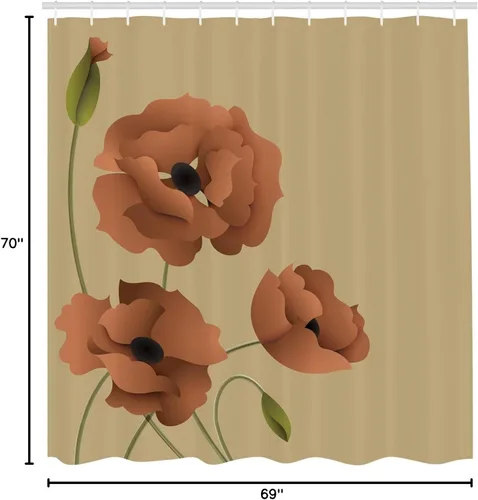 Vista 5 de Ambesonne Cortina de ducha floral, flores de amapola, pétalos vívidos, brotes de pureza pastoral, diseño de madre tierra, naturaleza, juego
