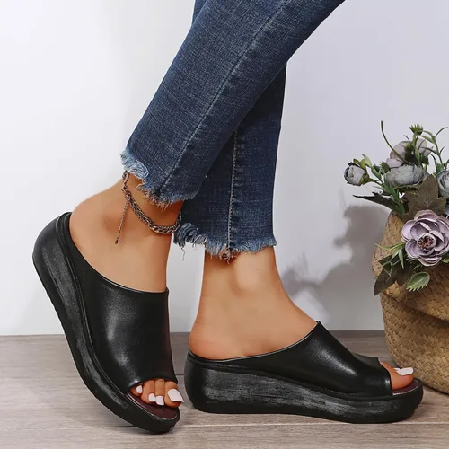 Vista 4 de Sandalias ortopédicas para mujer 2024 de verano, cómodas, ortopédicas, de cuero, con plataforma, con soporte para el arco, sandalias
