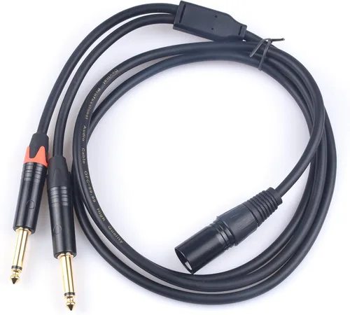 Vista 6 de Cable divisor dual 1/4 a XLR Y, doble 0.250 in TS macho a XLR 3pin macho cable estéreo, doble cuarto de pulgada mono a XLR macho enchufe micrófono