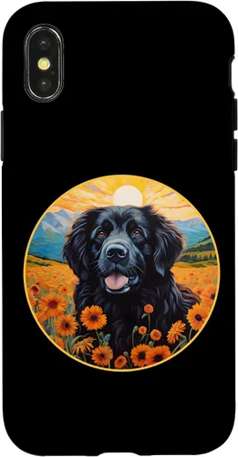 Vista 4 de Funda para iPhone 15 Linda Terranova Perro Colorido Flor Montaña Puesta de Sol Newfie