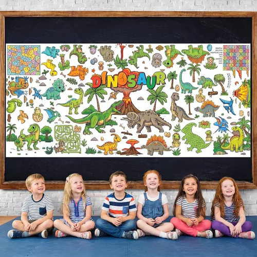 Vista 7 de NatNarr Mantel de dinosaurio para colorear, póster de papel de 30 x 72 pulgadas para niños