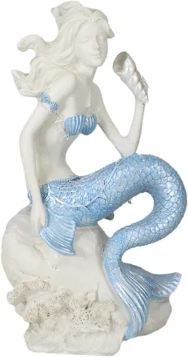 Vista 8 de Ebros Gift Diosa náutica del océano, bonita sirena con cola azul, concha, concha, estatua decorativa de 8 pulgadas de alto, diseño de sirenas