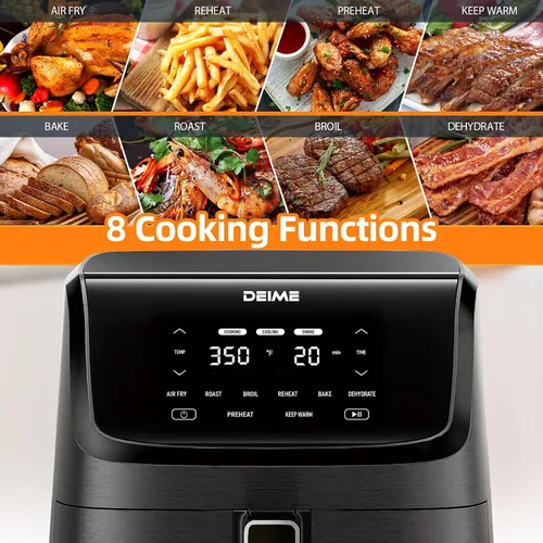 Vista 5 de DEIME Freidora de aire de 7.2 cuartos de galón, 1700 W, horno sin aceite, cocina saludable, freidoras de aire de gran capacidad con 8 ajustes