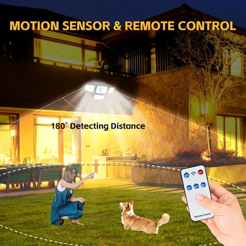 Vista 10 de Lámpara solar con sensor de 4 cabezales, sensor de movimiento para exteriores, 3000 lm, 283 LED, 6500 K, sensor de movimiento, IP65 impermeable