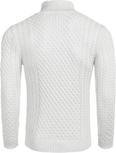 Vista 3 de COOFANDY Suéter de cuello alto ajustado para hombre, suéter de punto trenzado casual sólido