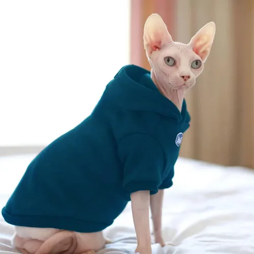 Vista 4 de Sphynx - Ropa para gatos – Sudadera con capucha y chaleco para gatos sin pelo, cornualles, gatitos calvos de Peter (mediano)