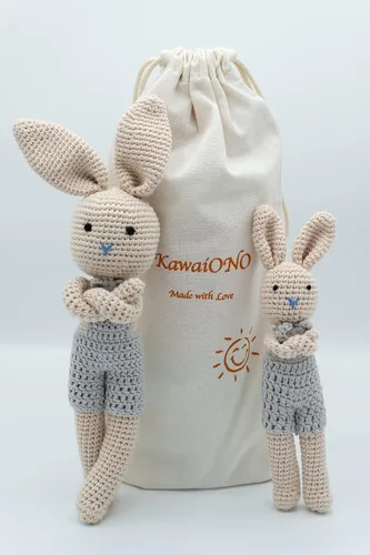 Vista 4 de Bunny Family, Bunny Dad Muñeca de Peluche de Ganchillo, Muñeca Amigurumi para Bebé/Niño Pequeño