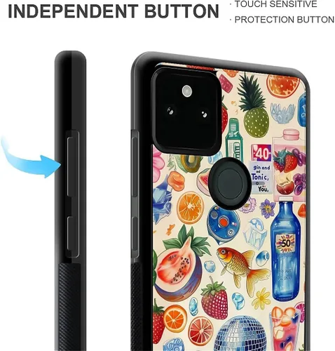 Vista 1113 de Compatible con Google Pixel 4A 5G Mobile Case Creative Acrylic Panel trasero Silicona Protección Grip especialmente diseñado para Google Pixel 4A 5G