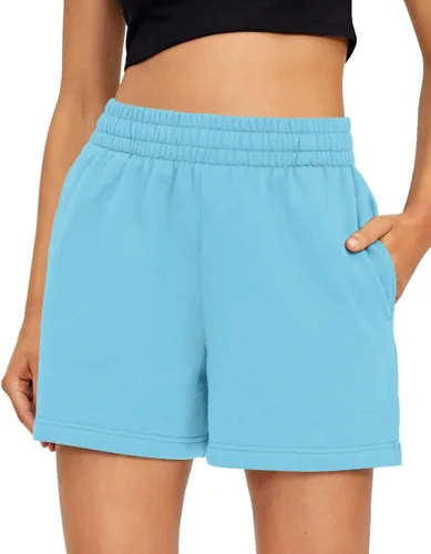 Vista 56 de AUTOMET Pantalones cortos deportivos para mujer, estilo casual, con cordón, cómodos, elásticos, de cintura alta, con bolsillos