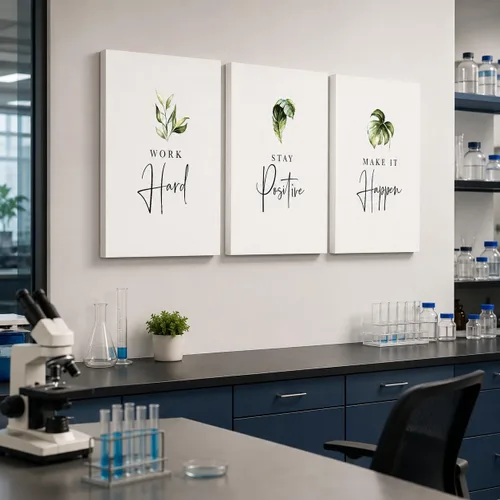Vista 19 de Arte de pared inspirador de 3 piezas, imagen de refranes de plantas blancas, citas de trabajo y estadía, impresiones en lienzo para decoración