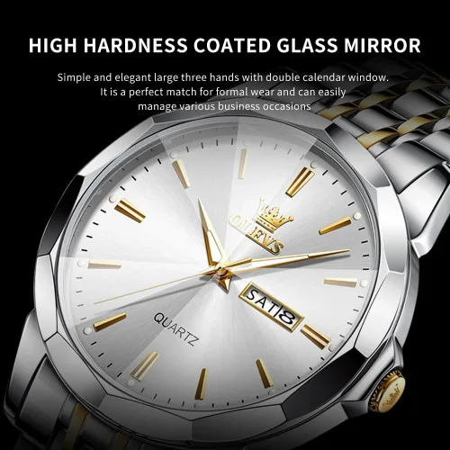 Vista 7 de OLEVS Watch for Men Diamond Business Dress Analog Quartz Stainless Steel Waterproof Luminous Date Two Tone Luxury Casual Wrist Watch Blue