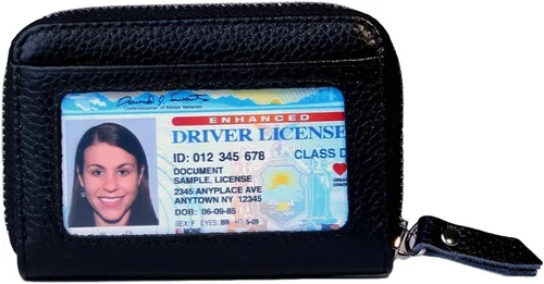 Vista 3 de Women's Leather RFID Zipper Card Wallet Small Purse with Id Window