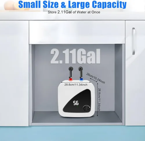 Vista 5 de 110V 1.5KW eléctrico mini calentador de agua caliente tanque de almacenamiento 8L cocina hogar compacto calentadores de agua instantáneos debajo
