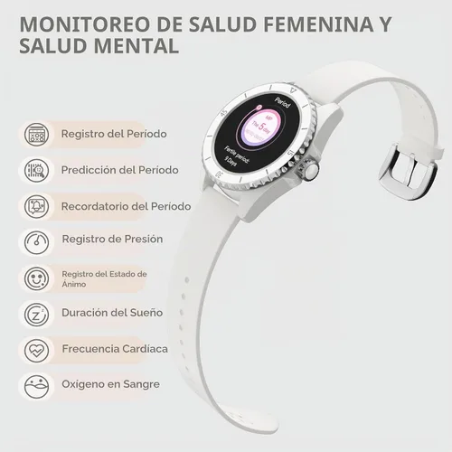 Vista 4 de KAVVO Oyster - Mini reloj inteligente Bluetooth de 1.1 pulgadas para mujer, pantalla AMOLED siempre encendida, bisel giratorio, rastreador de blanco