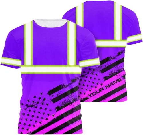 Vista 26 de Camisa de alta visibilidad con bandera de Estados Unidos de color para hombres y mujeres, con nombre personalizado, camisa de seguridad reflectante