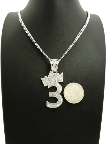 Vista 2 de Shiny Jewelers USA COLGANTE CUBANO DE CADENA CUBANA DE 3 mm24" PARA HOMBRES, Metal, Circonia cúbica