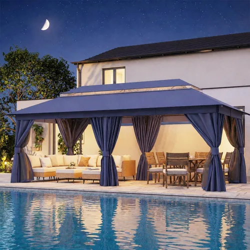 Vista 45 de LAUSAINT HOME - Cenador para exteriores de 8 x 8 pulgadas con cortinas Caqui