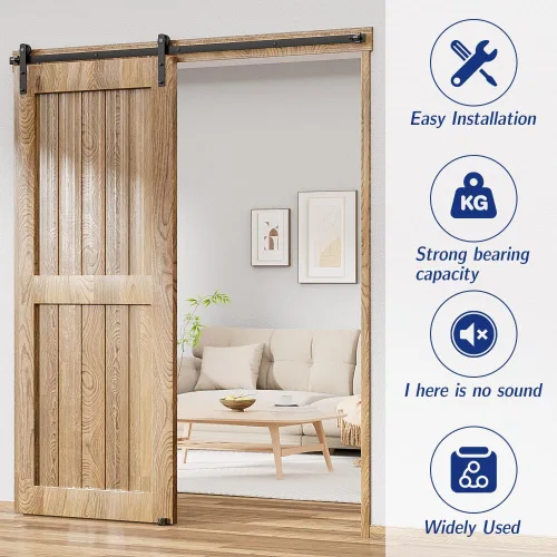 Vista 2 de Kit de herrajes para puerta corrediza de granero de 60 pulgadas/5 pies, suave y silencioso, fácil de instalar, se adapta a puertas de madera