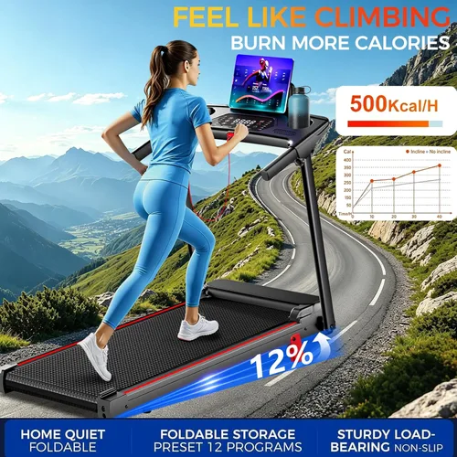 Vista 8 de Cintas de correr para el hogar con almohadilla inclinada para caminar caminadora con barra de mango