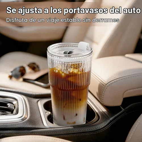 Vista 6 de TUZAZO - Paquete de 4 vasos de vidrio acanalado de 20 onzas con tapas y 20oz-4Pack