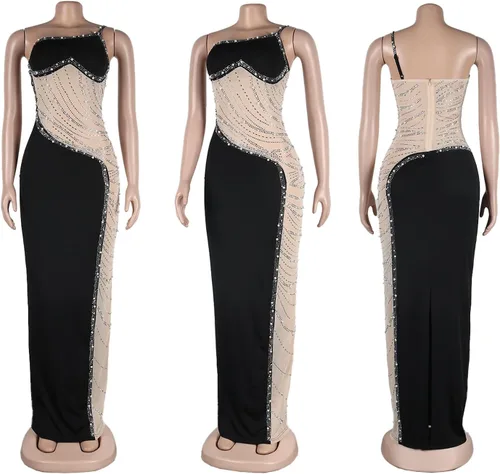 Vista 5 de Vestido largo de cóctel de noche sin mangas con hombros descubiertos para mujer