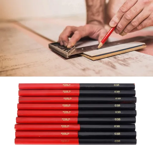 Vista 5 de Lápices de carpintería de alambre redondo rojo azul para carpintería, lápices de construcción para marcar, dibujar y escribir