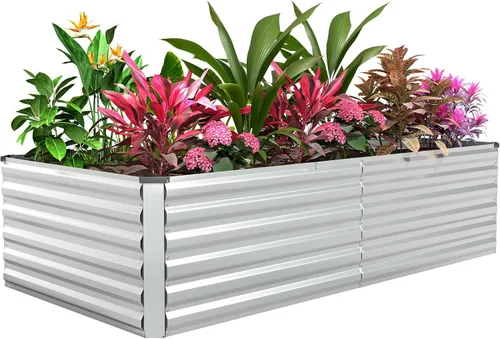 Vista 10 de Cama de jardín elevada con enrejado de arco para plantas trepadoras, cama de jardín elevada galvanizada, jardineras al aire libre para verduras