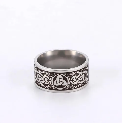 Vista 5 de Triquetra - Anillo de nudo de la Trinidad, nudo de bruja, nudo celta irlandés, anillo claddagh, anillo vikingo nórdico, joyería para hombres, mujeres