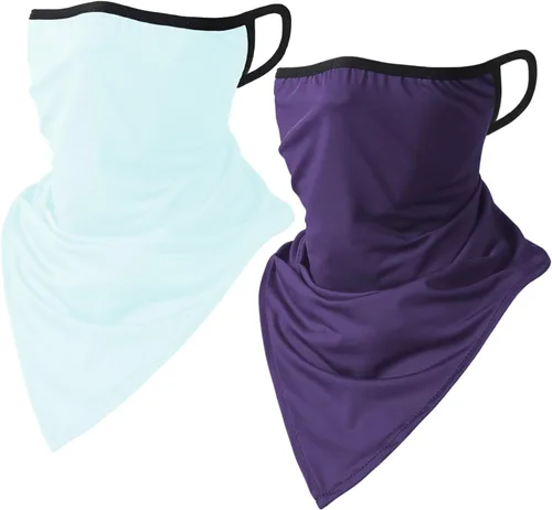 Vista 6 de CORIRESHA Polaina para el cuello de 2 piezas para mujer con trabillas para las orejas, cubierta de pasamontañas, protección contra el polvo y el sol