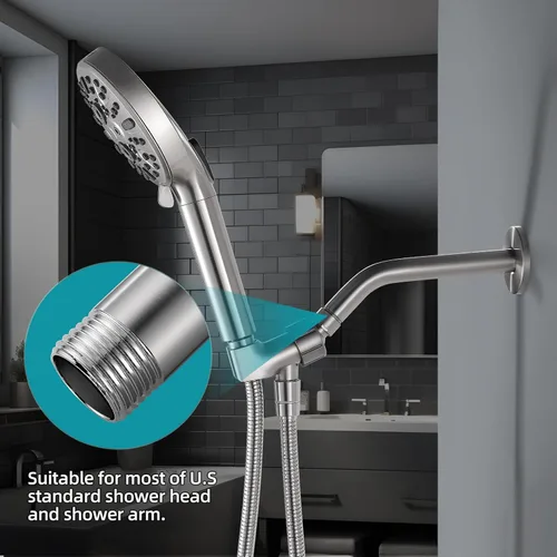 Vista 3 de Cobbe Brazo de ducha con brida y cinta de teflón, brazo de ducha de 6 pulgadas montado en la pared, extensión de acero inoxidable 304 para cabezal
