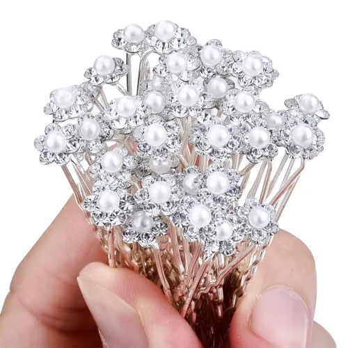 Vista 2 de Vpang 20 piezas de horquillas para el pelo de cristal de perlas para boda, accesorios decorativos para el cabello (blanco)