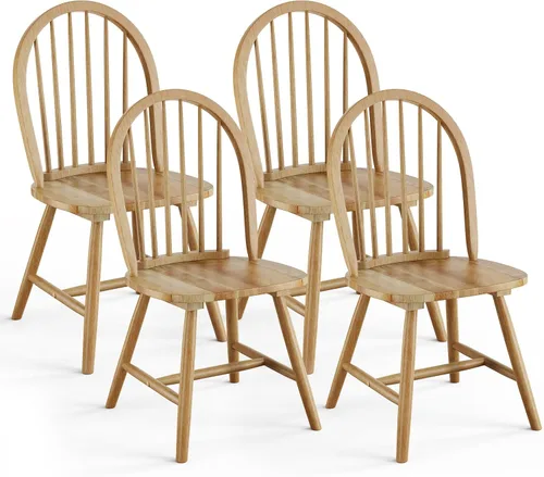 Vista 10 de POWERSTONE Juego de 2 sillas de comedor, sillas Windsor de madera con respaldo de husillo, silla de comedor de granja, silla de cocina, color negro