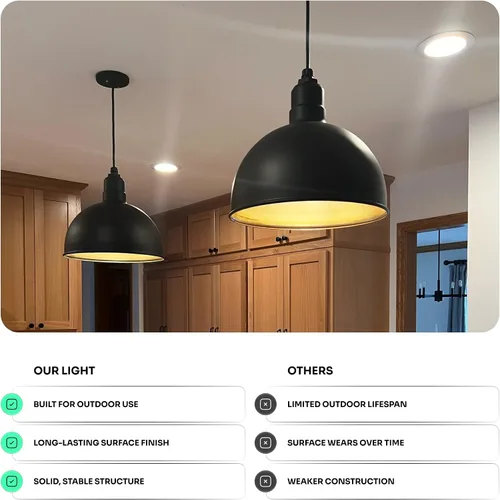 Vista 3 de Steel Lighting Co. Colgante de cuenco rosa Lámpara montada en el techo Cúpula de 15 pulgadas vástago de 12 pulgadas Estilo granero de acero