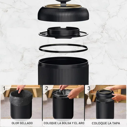 Vista 5 de Cubo de basura de baño con sensor de movimiento con tapa, cubo de basura automático de 3 galones/11 litros, cubo de basura negro inteligente, cubo