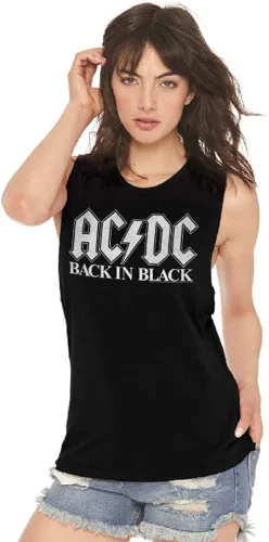 Vista 3 de ACDC 1973 Heavy Metal Rock Band Music Group Back in Black Ladies Muscle Tank Top