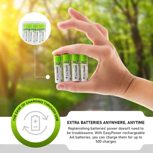 Vista 4 de Survival Frog EasyPower - Baterías recargables USB AA de 1.2 V/1450 mAh de larga duración, doble A USB Co. - (paquete de 4)