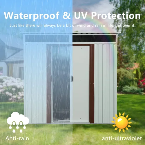 Vista 4 de Cobertizo de almacenamiento para exteriores de 6 x 4.5 pies, cobertizo de jardín de metal con paneles transparentes y base de metal, impermeable