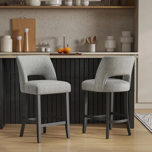 Vista 26 de VKNOW Juego de 2 Taburetes de Bar, Taburetes de Bar Tapizados de Altura de Mostrador, Taburetes Modernos de Mostrador con Patas de Madera para Isla