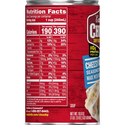 Vista 5 de Campbell’s Chunky - Sopa de papa horneada con queso cheddar y trozos de tocino, lata de 18.8 Oz